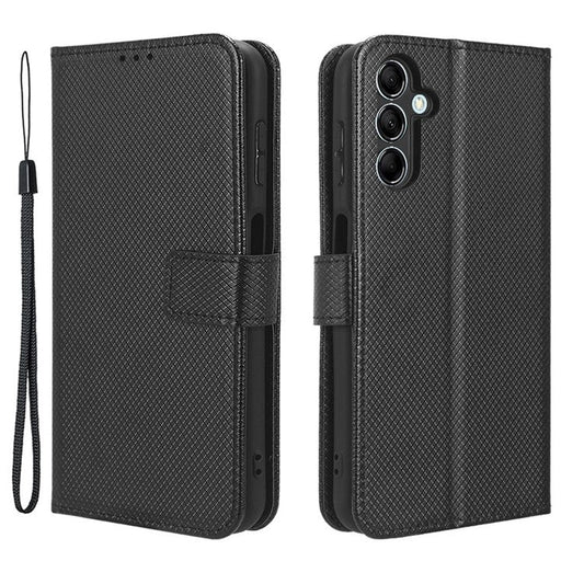 For Samsung Galaxy M54 5G / F54 5G PU Leather Magnetic Flip Case Diamond Texture Wallet Stand Phone Cover - Black