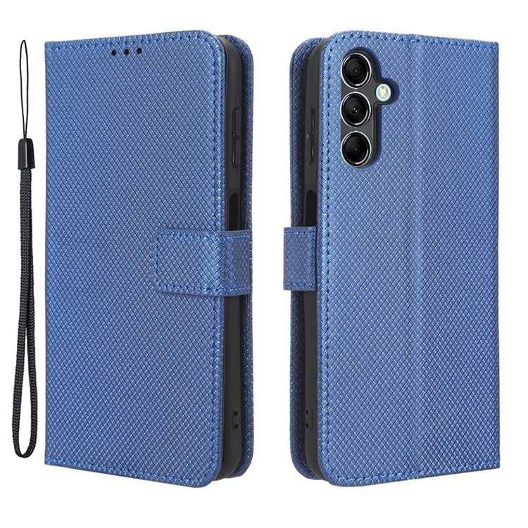 For Samsung Galaxy M54 5G / F54 5G PU Leather Magnetic Flip Case Diamond Texture Wallet Stand Phone Cover - Blue