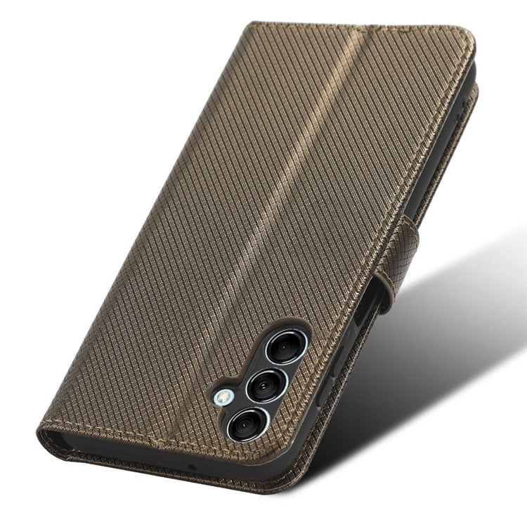 For Samsung Galaxy M54 5G / F54 5G PU Leather Magnetic Flip Case Diamond Texture Wallet Stand Phone Cover - Brown