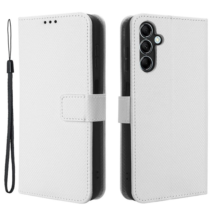 For Samsung Galaxy M54 5G / F54 5G PU Leather Magnetic Flip Case Diamond Texture Wallet Stand Phone Cover - White