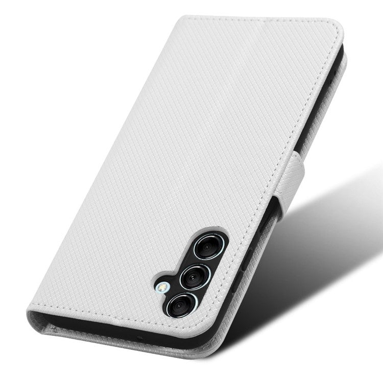 For Samsung Galaxy M54 5G / F54 5G PU Leather Magnetic Flip Case Diamond Texture Wallet Stand Phone Cover - White