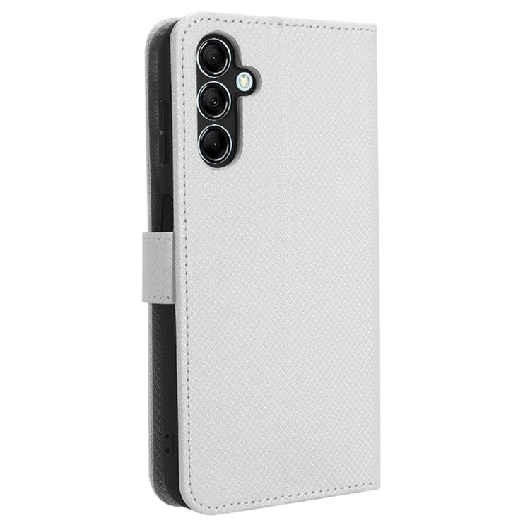 For Samsung Galaxy M54 5G / F54 5G PU Leather Magnetic Flip Case Diamond Texture Wallet Stand Phone Cover - White