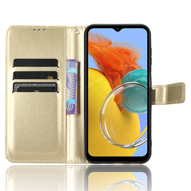 Wallet Phone Case for Samsung Galaxy M54 5G / F54 5G Crazy Horse Texture PU Leather Flip Stand Cover - Gold