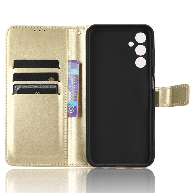 Wallet Phone Case for Samsung Galaxy M54 5G / F54 5G Crazy Horse Texture PU Leather Flip Stand Cover - Gold