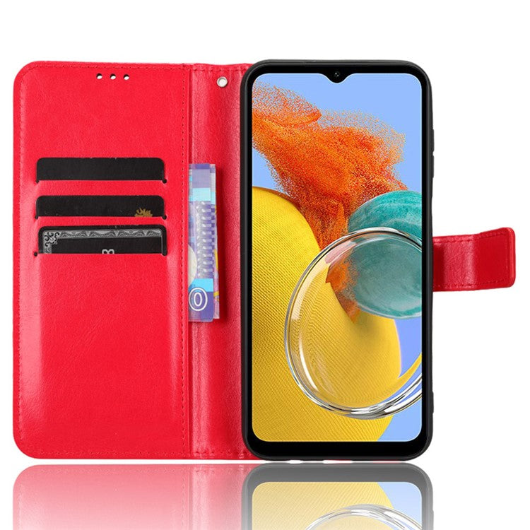 Wallet Phone Case for Samsung Galaxy M54 5G / F54 5G Crazy Horse Texture PU Leather Flip Stand Cover - Red