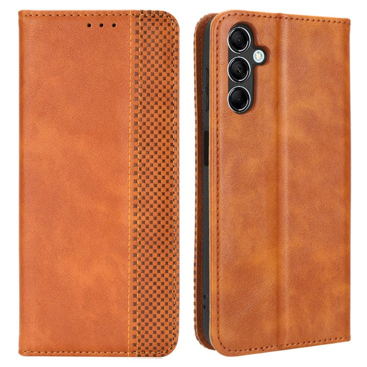 For Samsung Galaxy M54 5G / F54 5G PU Leather Vintage Magnetic Cover Stand Flip Wallet Phone Case - Brown
