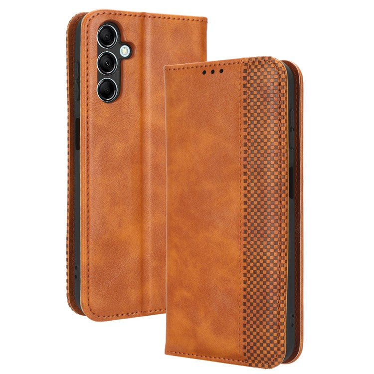 For Samsung Galaxy M54 5G / F54 5G PU Leather Vintage Magnetic Cover Stand Flip Wallet Phone Case - Brown