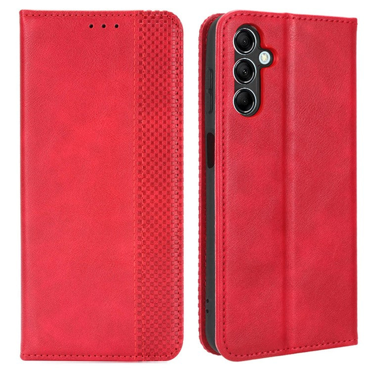 For Samsung Galaxy M54 5G / F54 5G PU Leather Vintage Magnetic Cover Stand Flip Wallet Phone Case - Red