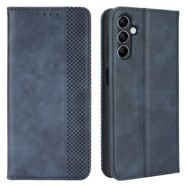 For Samsung Galaxy M54 5G / F54 5G PU Leather Vintage Magnetic Cover Stand Flip Wallet Phone Case - Blue