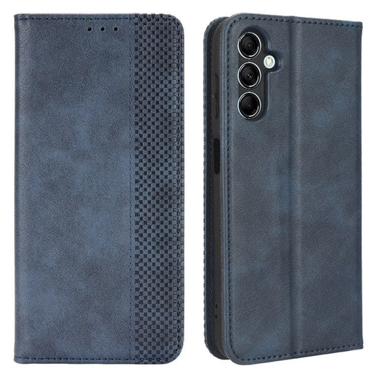 For Samsung Galaxy M54 5G / F54 5G PU Leather Vintage Magnetic Cover Stand Flip Wallet Phone Case - Blue