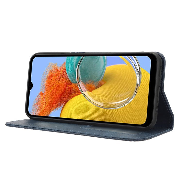 For Samsung Galaxy M54 5G / F54 5G PU Leather Vintage Magnetic Cover Stand Flip Wallet Phone Case - Blue