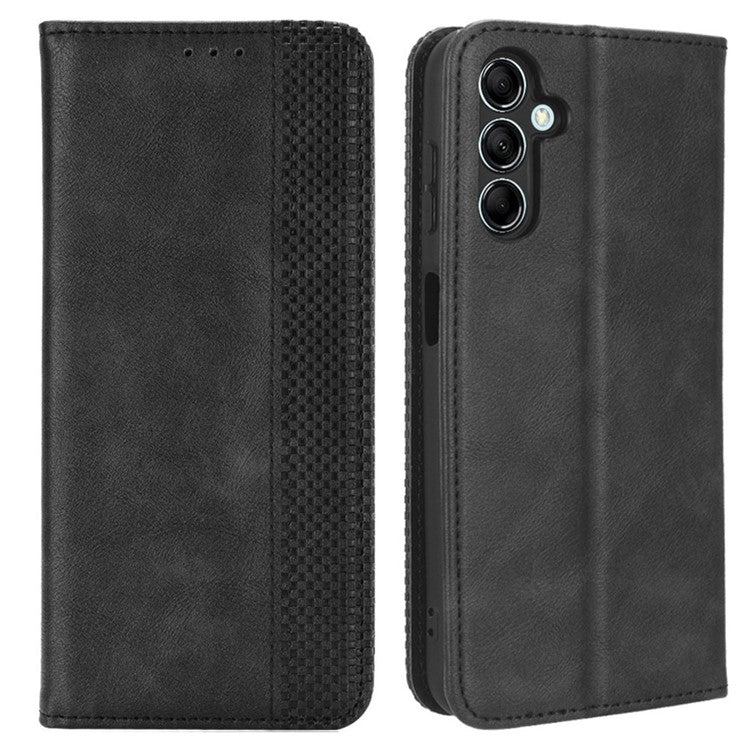 For Samsung Galaxy M54 5G / F54 5G PU Leather Vintage Magnetic Cover Stand Flip Wallet Phone Case - Black