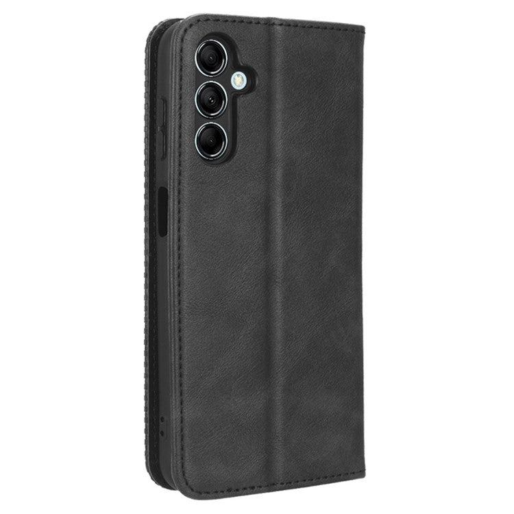 For Samsung Galaxy M54 5G / F54 5G PU Leather Vintage Magnetic Cover Stand Flip Wallet Phone Case - Black