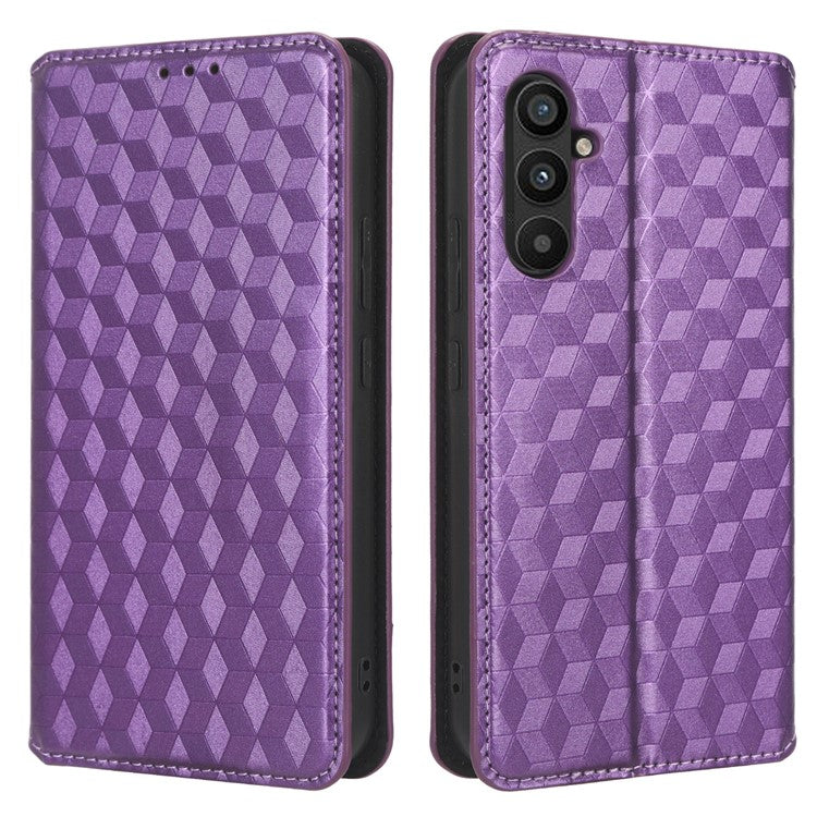 PU Leather Shell for Samsung Galaxy M54 5G / F54 5G Rhombus Imprinted Wallet Phone Case Flip Stand Cover - Purple
