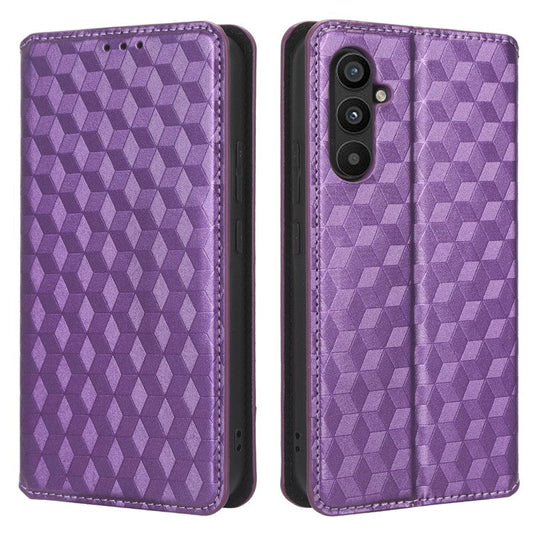 PU Leather Shell for Samsung Galaxy M54 5G / F54 5G Rhombus Imprinted Wallet Phone Case Flip Stand Cover - Purple