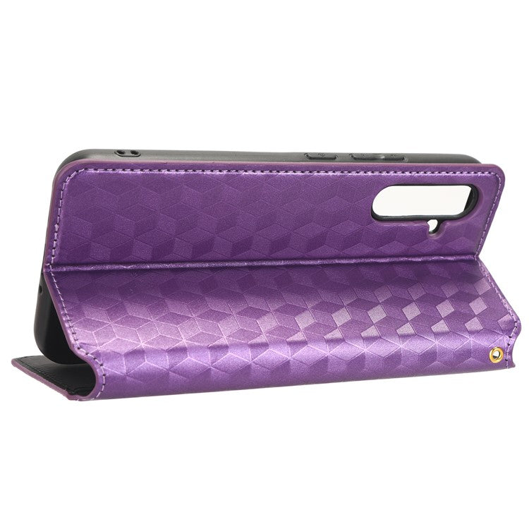 PU Leather Shell for Samsung Galaxy M54 5G / F54 5G Rhombus Imprinted Wallet Phone Case Flip Stand Cover - Purple