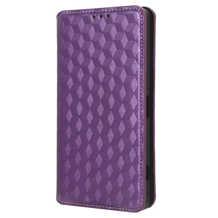 PU Leather Shell for Samsung Galaxy M54 5G / F54 5G Rhombus Imprinted Wallet Phone Case Flip Stand Cover - Purple