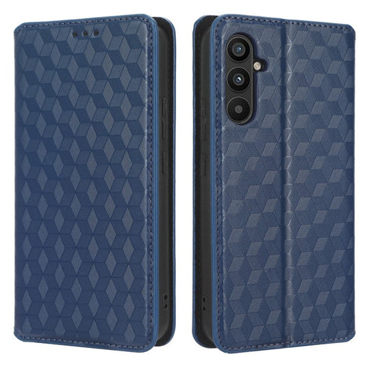 PU Leather Shell for Samsung Galaxy M54 5G / F54 5G Rhombus Imprinted Wallet Phone Case Flip Stand Cover - Blue