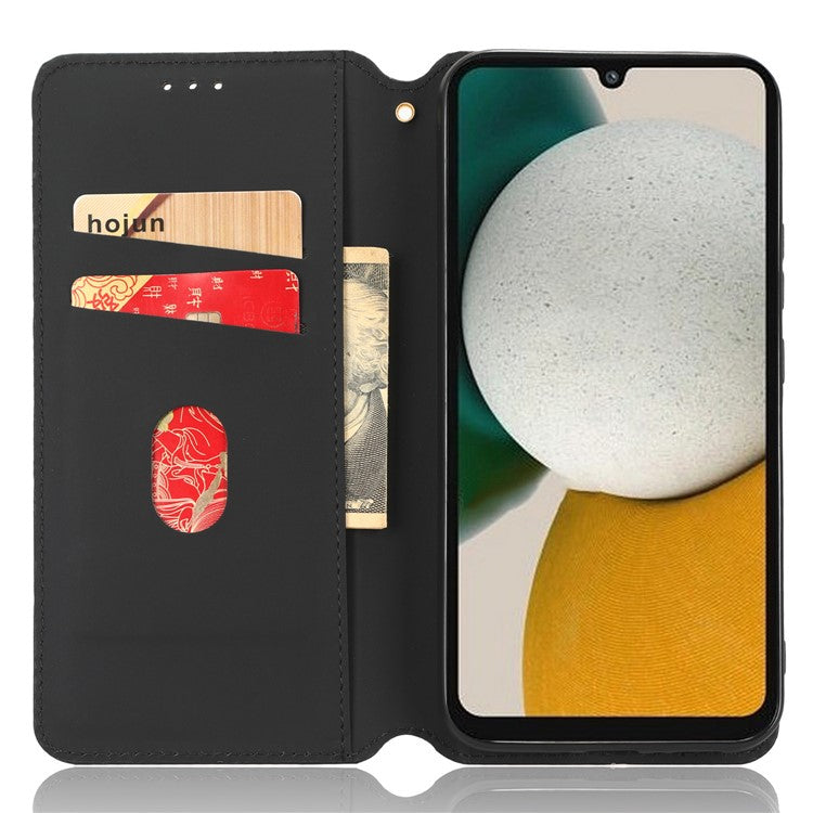 PU Leather Shell for Samsung Galaxy M54 5G / F54 5G Rhombus Imprinted Wallet Phone Case Flip Stand Cover - Blue