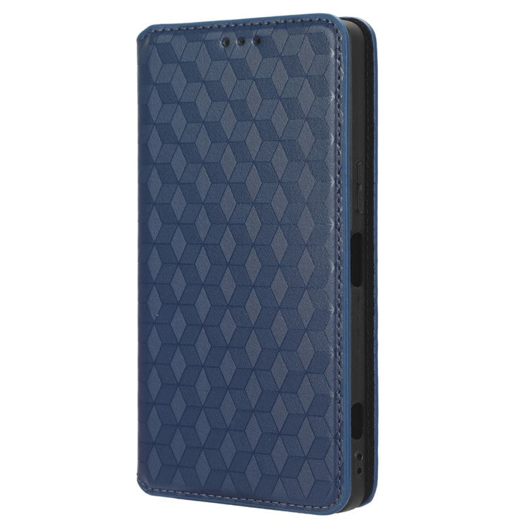 PU Leather Shell for Samsung Galaxy M54 5G / F54 5G Rhombus Imprinted Wallet Phone Case Flip Stand Cover - Blue