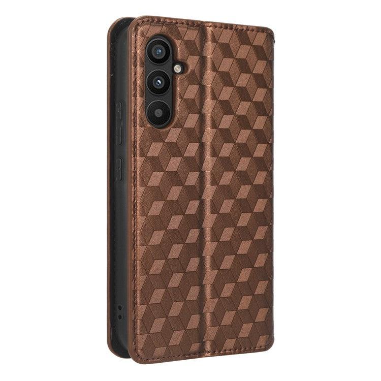 PU Leather Shell for Samsung Galaxy M54 5G / F54 5G Rhombus Imprinted Wallet Phone Case Flip Stand Cover - Brown