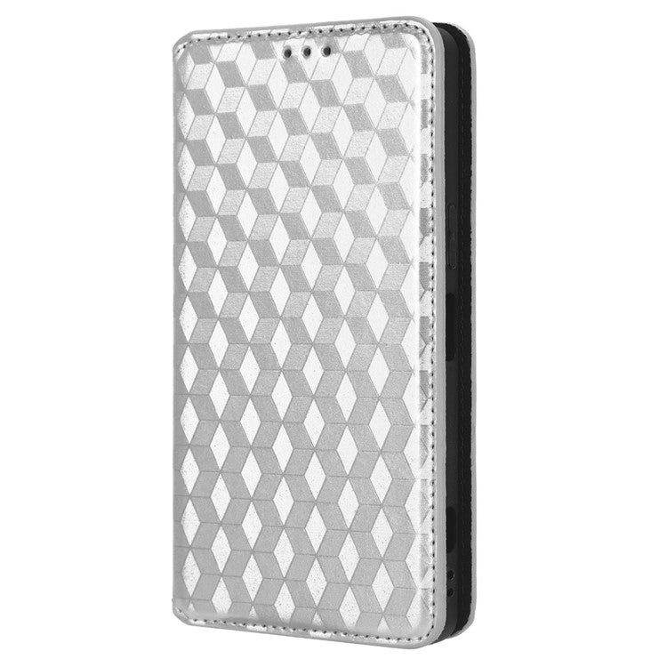 PU Leather Shell for Samsung Galaxy M54 5G / F54 5G Rhombus Imprinted Wallet Phone Case Flip Stand Cover - Silver