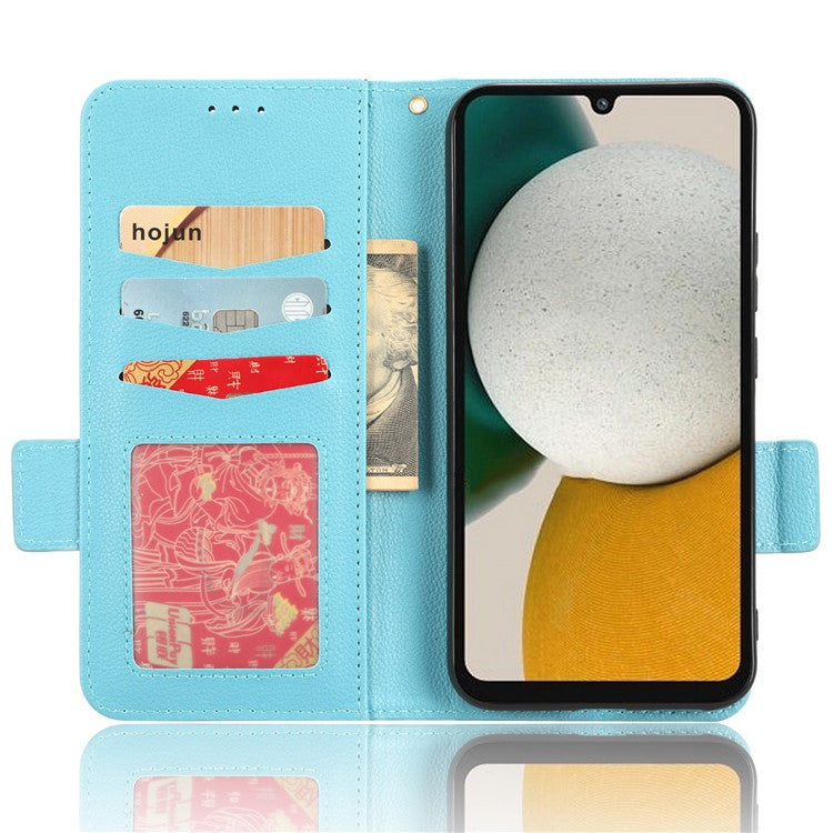 For Samsung Galaxy M54 5G / F54 5G PU Leather Wallet Anti-scratch Phone Case Litchi Texture Flip Stand Cover - Baby Blue