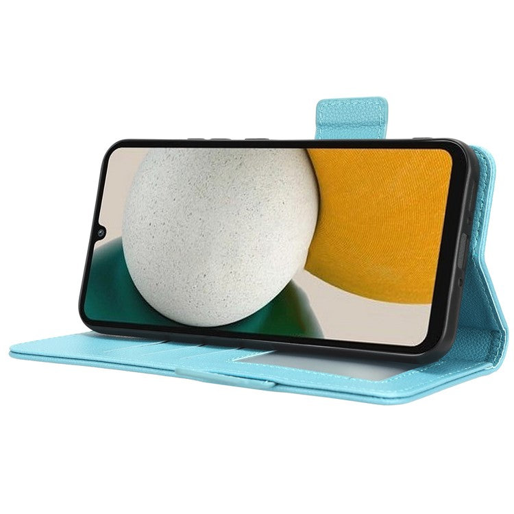 For Samsung Galaxy M54 5G / F54 5G PU Leather Wallet Anti-scratch Phone Case Litchi Texture Flip Stand Cover - Baby Blue
