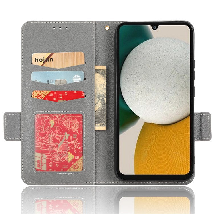 For Samsung Galaxy M54 5G / F54 5G PU Leather Wallet Anti-scratch Phone Case Litchi Texture Flip Stand Cover - Grey