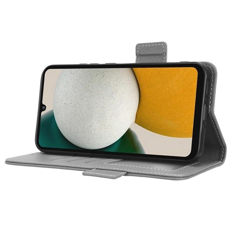 For Samsung Galaxy M54 5G / F54 5G PU Leather Wallet Anti-scratch Phone Case Litchi Texture Flip Stand Cover - Grey