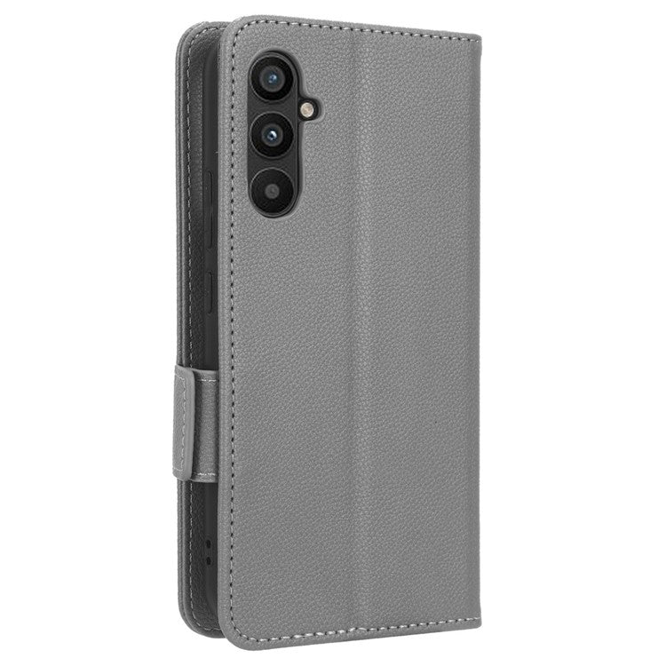 For Samsung Galaxy M54 5G / F54 5G PU Leather Wallet Anti-scratch Phone Case Litchi Texture Flip Stand Cover - Grey