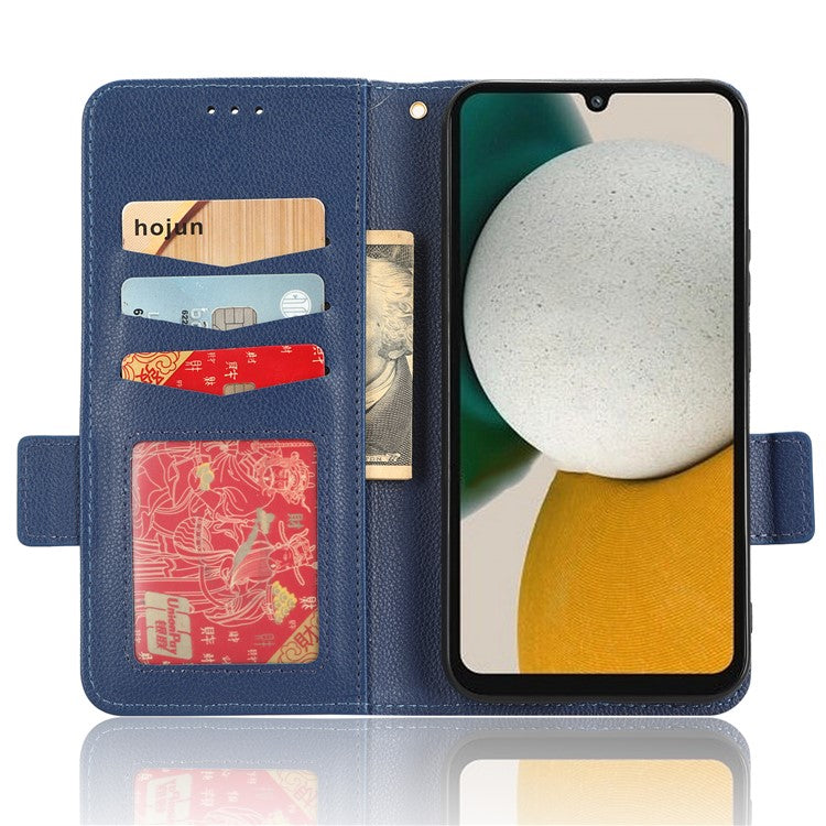 For Samsung Galaxy M54 5G / F54 5G PU Leather Wallet Anti-scratch Phone Case Litchi Texture Flip Stand Cover - Dark Blue