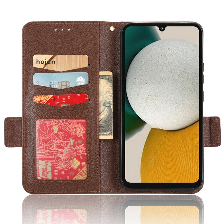 For Samsung Galaxy M54 5G / F54 5G PU Leather Wallet Anti-scratch Phone Case Litchi Texture Flip Stand Cover - Brown