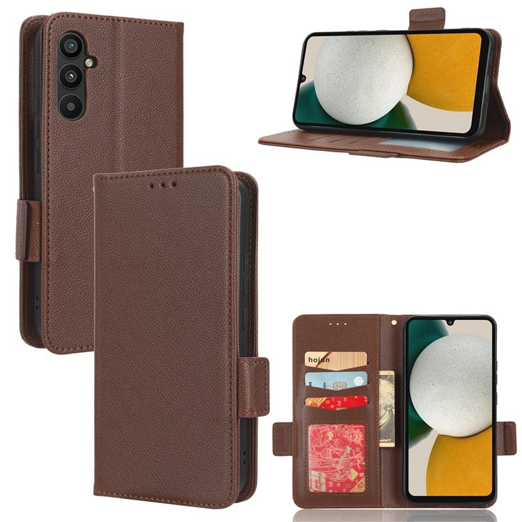 For Samsung Galaxy M54 5G / F54 5G PU Leather Wallet Anti-scratch Phone Case Litchi Texture Flip Stand Cover - Brown