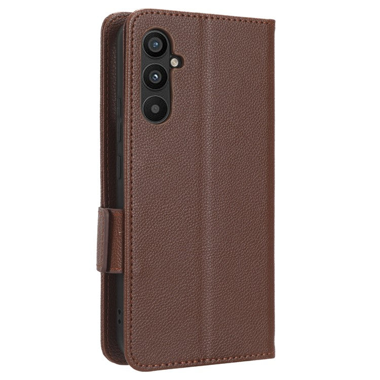For Samsung Galaxy M54 5G / F54 5G PU Leather Wallet Anti-scratch Phone Case Litchi Texture Flip Stand Cover - Brown