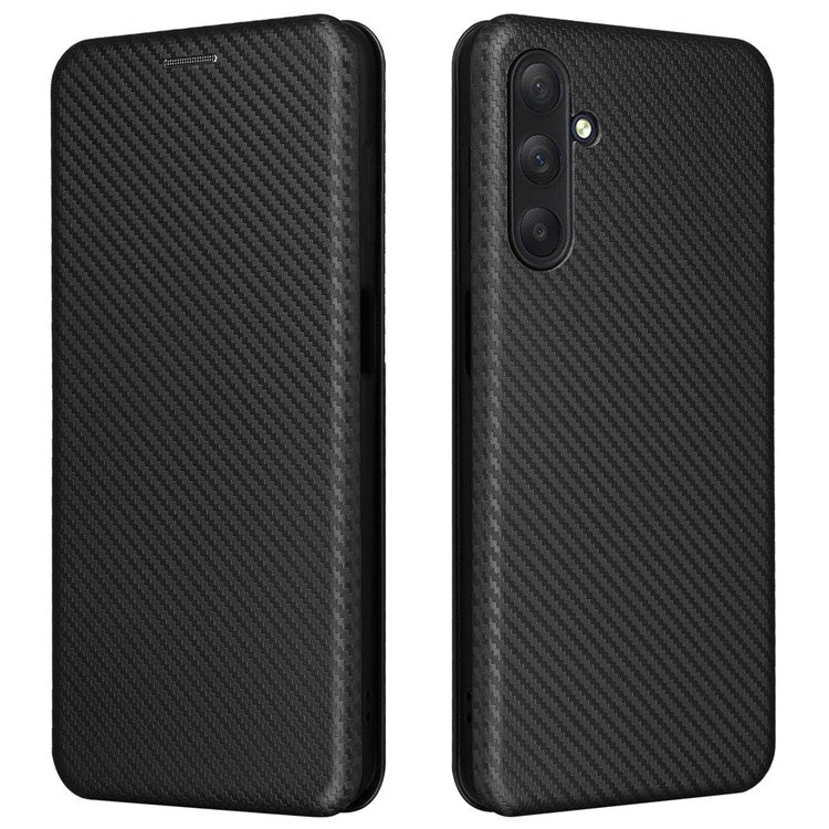 For Samsung Galaxy M54 5G / F54 5G PU Leather Carbon Fiber Texture Phone Case Stand Card Slot Magnetic Cover - Black