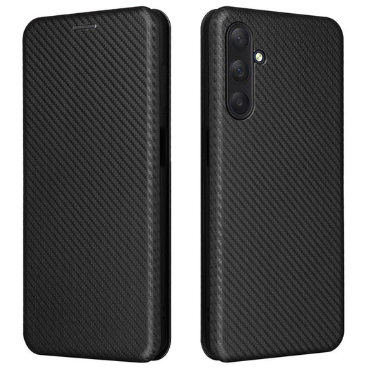 For Samsung Galaxy M54 5G / F54 5G PU Leather Carbon Fiber Texture Phone Case Stand Card Slot Magnetic Cover - Black