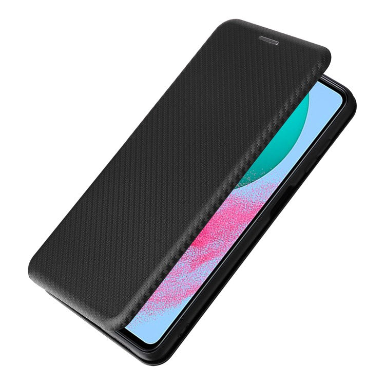For Samsung Galaxy M54 5G / F54 5G PU Leather Carbon Fiber Texture Phone Case Stand Card Slot Magnetic Cover - Black