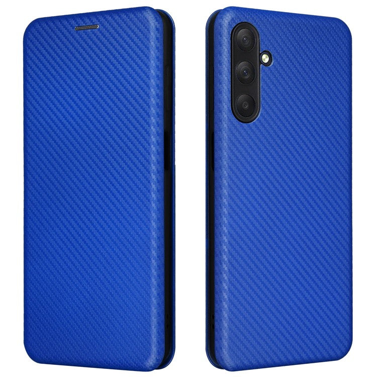 For Samsung Galaxy M54 5G / F54 5G PU Leather Carbon Fiber Texture Phone Case Stand Card Slot Magnetic Cover - Blue