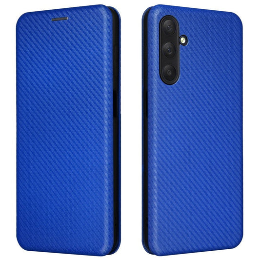 For Samsung Galaxy M54 5G / F54 5G PU Leather Carbon Fiber Texture Phone Case Stand Card Slot Magnetic Cover - Blue