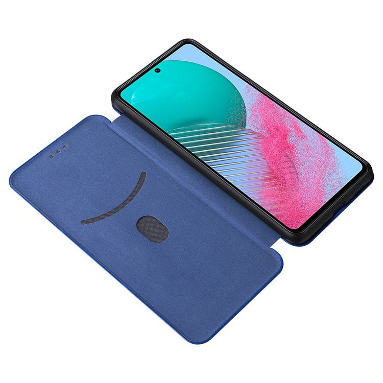 For Samsung Galaxy M54 5G / F54 5G PU Leather Carbon Fiber Texture Phone Case Stand Card Slot Magnetic Cover - Blue
