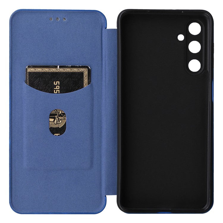 For Samsung Galaxy M54 5G / F54 5G PU Leather Carbon Fiber Texture Phone Case Stand Card Slot Magnetic Cover - Blue