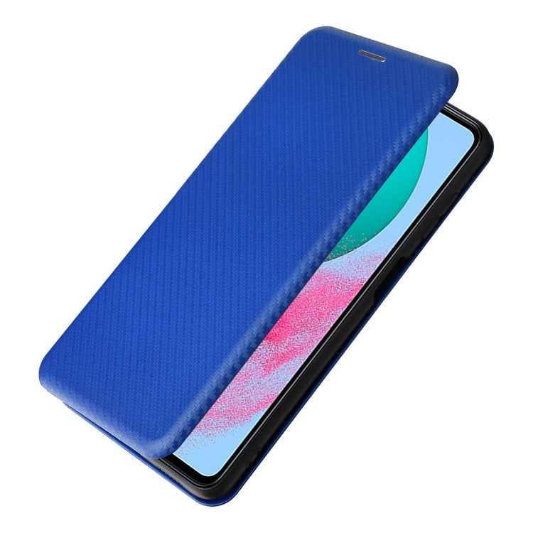 For Samsung Galaxy M54 5G / F54 5G PU Leather Carbon Fiber Texture Phone Case Stand Card Slot Magnetic Cover - Blue