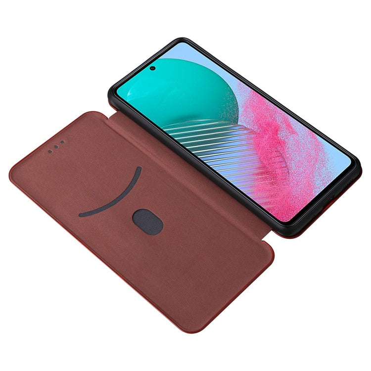 For Samsung Galaxy M54 5G / F54 5G PU Leather Carbon Fiber Texture Phone Case Stand Card Slot Magnetic Cover - Brown