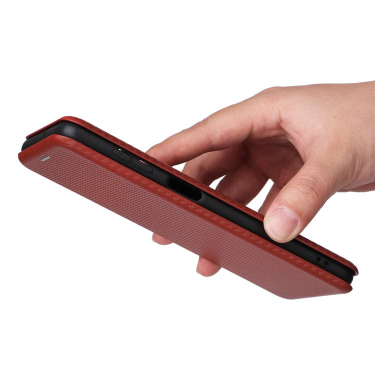 For Samsung Galaxy M54 5G / F54 5G PU Leather Carbon Fiber Texture Phone Case Stand Card Slot Magnetic Cover - Brown
