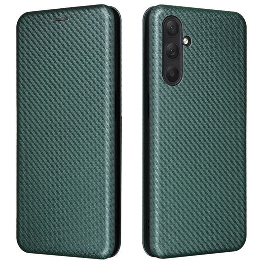 For Samsung Galaxy M54 5G / F54 5G PU Leather Carbon Fiber Texture Phone Case Stand Card Slot Magnetic Cover - Green