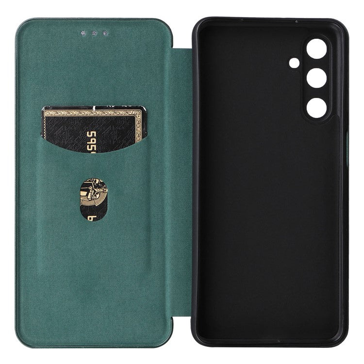 For Samsung Galaxy M54 5G / F54 5G PU Leather Carbon Fiber Texture Phone Case Stand Card Slot Magnetic Cover - Green