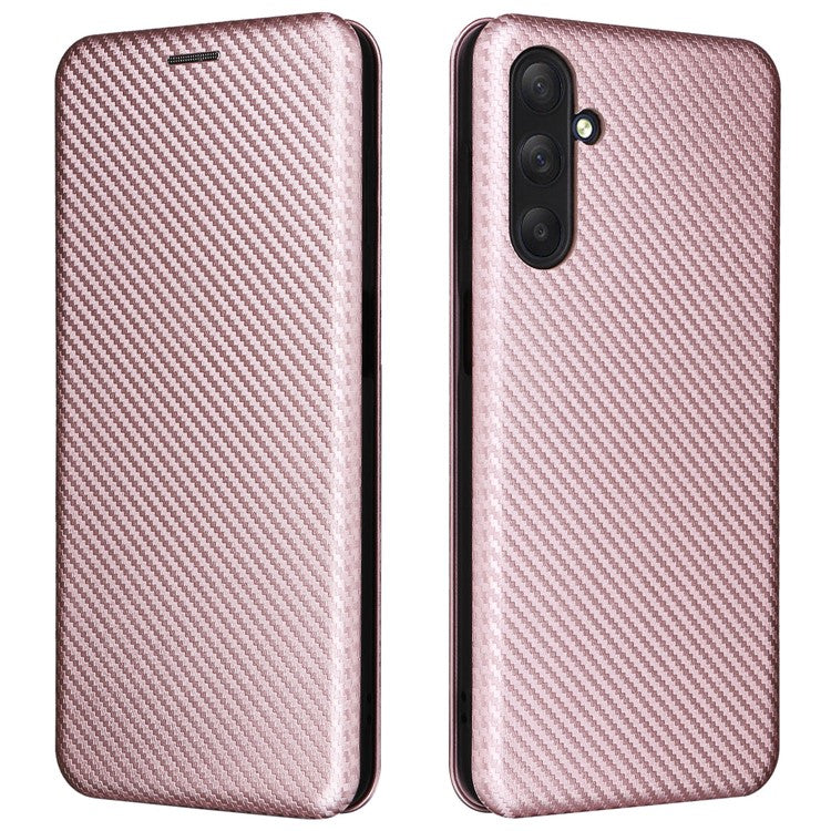 For Samsung Galaxy M54 5G / F54 5G PU Leather Carbon Fiber Texture Phone Case Stand Card Slot Magnetic Cover - Rose Gold