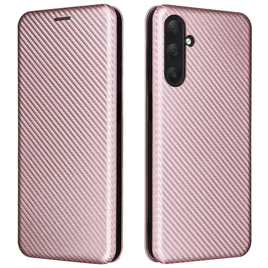 For Samsung Galaxy M54 5G / F54 5G PU Leather Carbon Fiber Texture Phone Case Stand Card Slot Magnetic Cover - Rose Gold