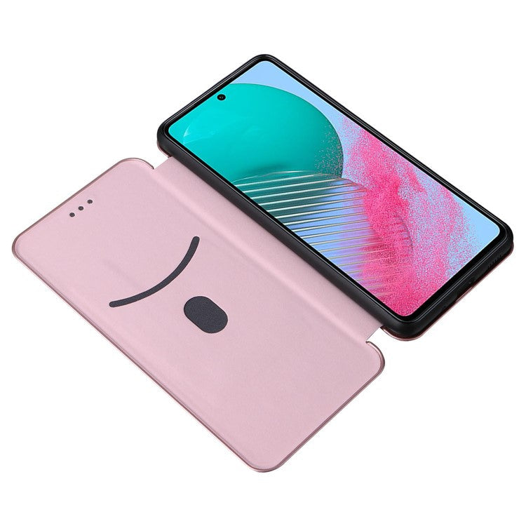 For Samsung Galaxy M54 5G / F54 5G PU Leather Carbon Fiber Texture Phone Case Stand Card Slot Magnetic Cover - Rose Gold